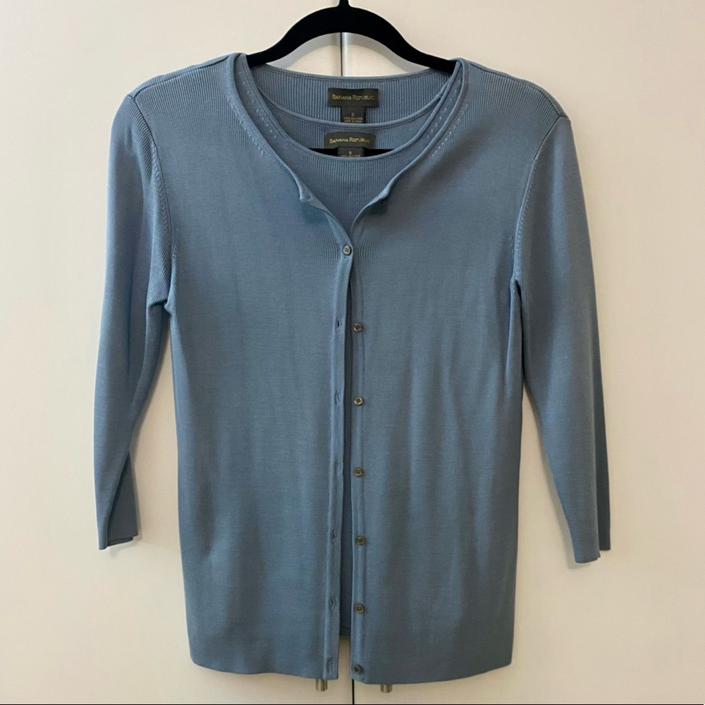Banana Republic Silk Cardigan & Shell Set 3/4 Sleeves SMALL 2 pcs